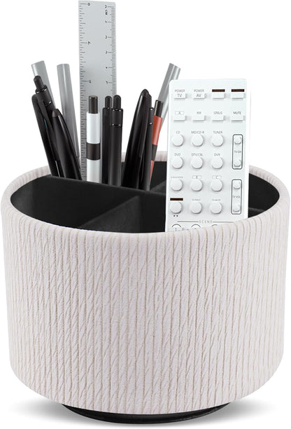 Round Leather Art Supply Organizer,Remote Control Holder,360 Degree Rotating,Multi-Functional Pencil Holder,4 Compartments Desktop Stationary Organizer(1-Fractal Flower) | Round - Colors C