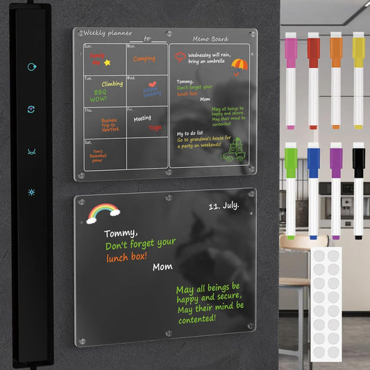 Magnetic Acrylic Calendar for Fridge,2 Pack 11"x15" Clear Fridge Calendar Dry Erase Magnetic Planning Boards Set for Refrigerator with 8 Colorful Highlight Markers