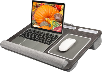 HUANUO Lap Desk - Fits up to 17 inches Laptop Desk, Built in Mouse Pad & Wrist Pad for Notebook, Laptop, Tablet, Lap Stand with Tablet, Pen & Phone Holder, Wood Grain