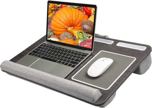 HUANUO Lap Desk - Fits up to 17 inches Laptop Desk, Built in Mouse Pad & Wrist Pad for Notebook, Laptop, Tablet, Lap Stand with Tablet, Pen & Phone Holder, Wood Grain