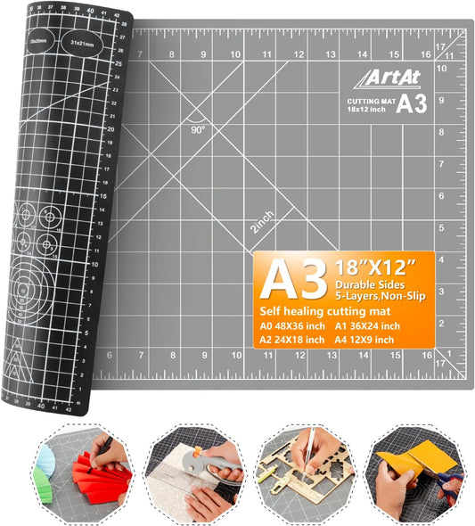 ArtAt Self Healing Cutting Mat: 24 x 36 inch Green Large 5-Ply Double-Sided Durable Non-Slip PVC Cutting Mat for Sewing Quilting Scrapbooking Art & Crafts projects…