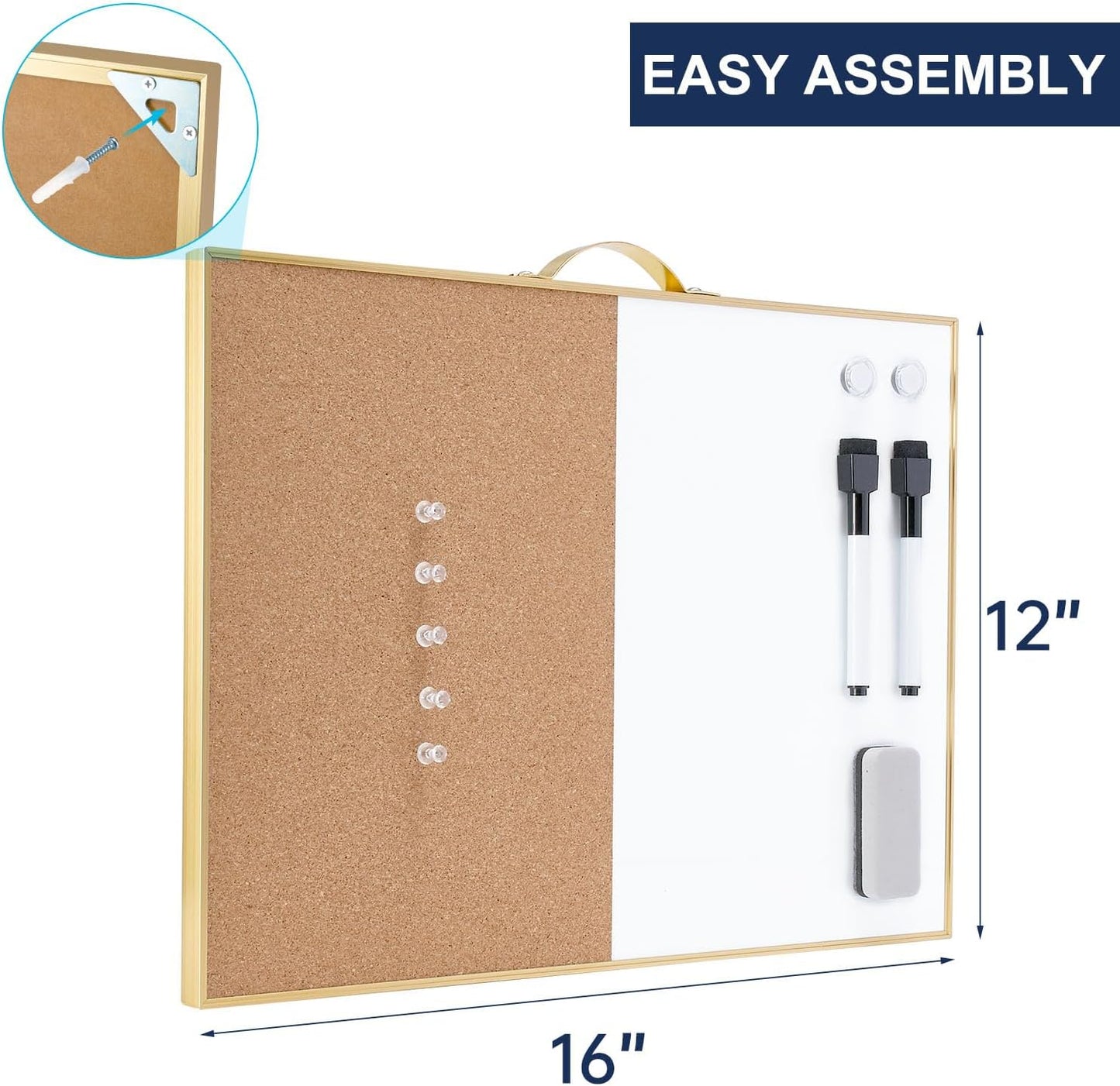 TSJ OFFICE Small Whiteboard Cork-Board - 16" X 12" Portable Aluminum Black Framed Magnetic Dry Erase Board, Small Bulletin Cork Board with Holder for Office, Home and School