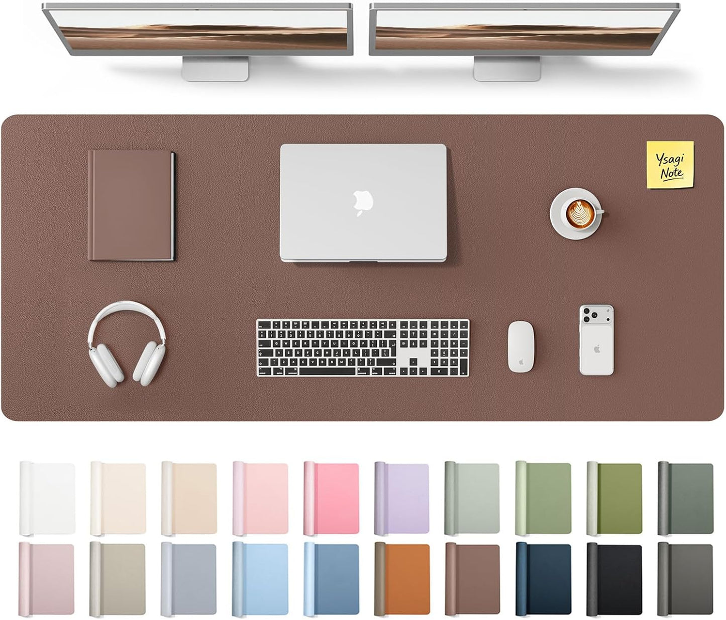 YSAGi Leather Desk Pad Protector, Office Desk Mat, Large Mouse Pad, Non-Slip PU Leather Desk Blotter, Waterproof Laptop Desk Writing Pad for Office and Home (23.6" x 13.8", Eggshell) - Colors A