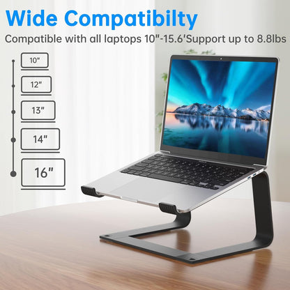 Laptop Stand for Desk Portable Computer Riser Metal Notebook Holder Printer Stand Office Desk Accessories Compatible with MacBook Air, Pro, Dell, HP, Lenovo and All 10-16" Laptops, Black