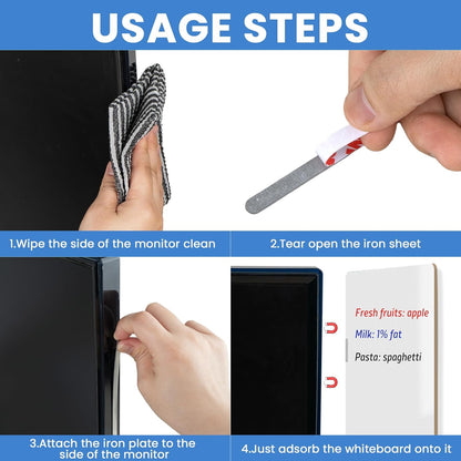 Magnetic Monitor Memo Board Set - Dry Erase Note Board for Computer Screens, Space Saving Includes 3 Markers & Eraser, Reusable to-Do List Organizer for Home Office & Kitchen (Whiteboard)