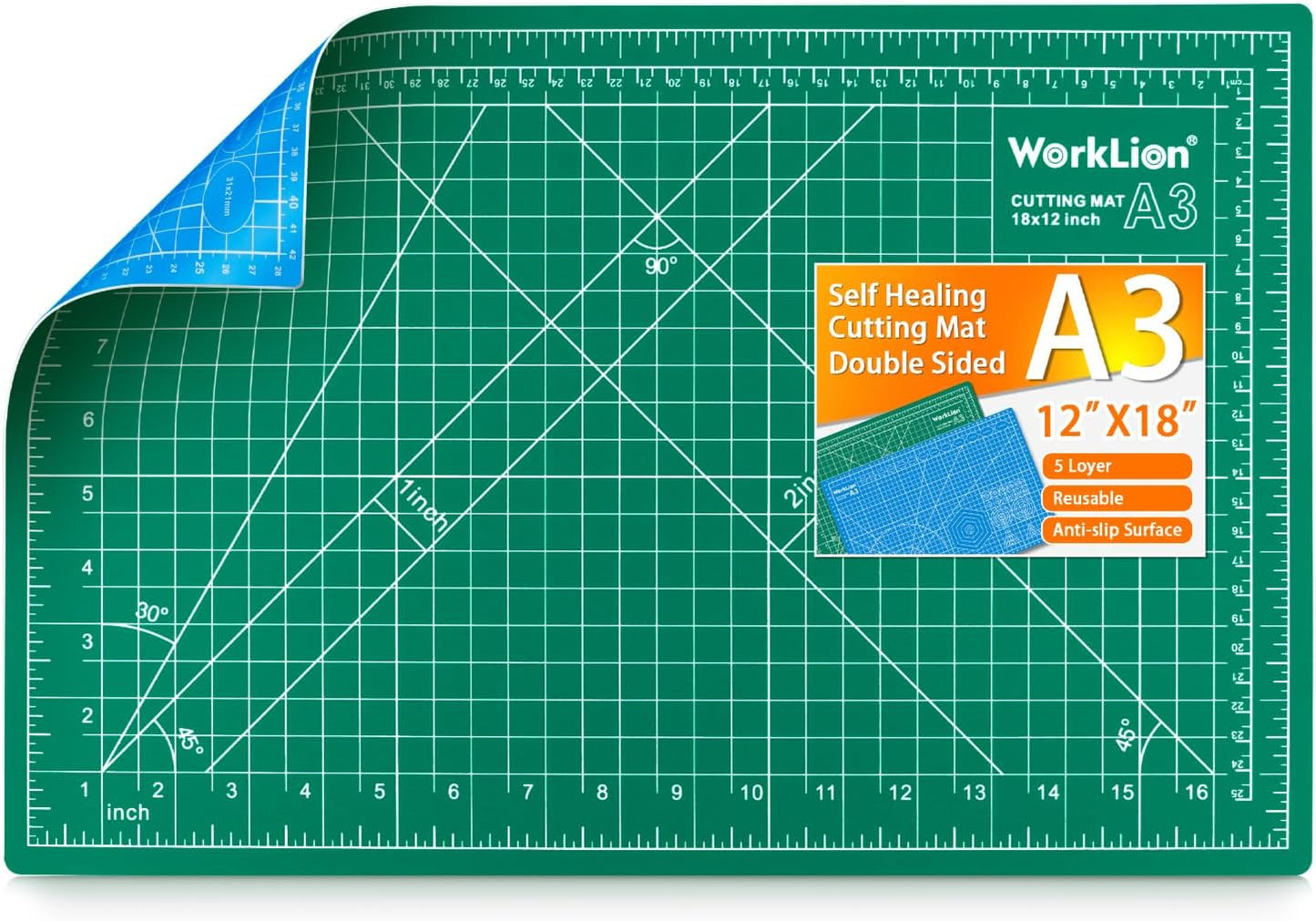 Worklion Self Healing Cutting Mat for Craft-Thickened 18inch x 12inch fabric sewing mat for quilting,rotary cutting, nonslip