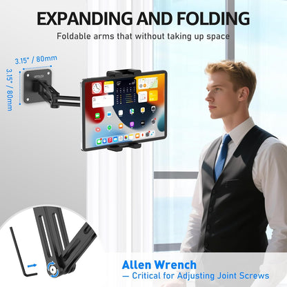 Urmust Tablet Stand for Desk, Adjustable iPad Holder for Bed, 360° Rotation, Sturdy Aluminum Tablet Arm Mount for 4.7"-15.6" iPad Pro/Air/Mini, iPhone, Galaxy Tab, for Kitchen, Work, Video Call