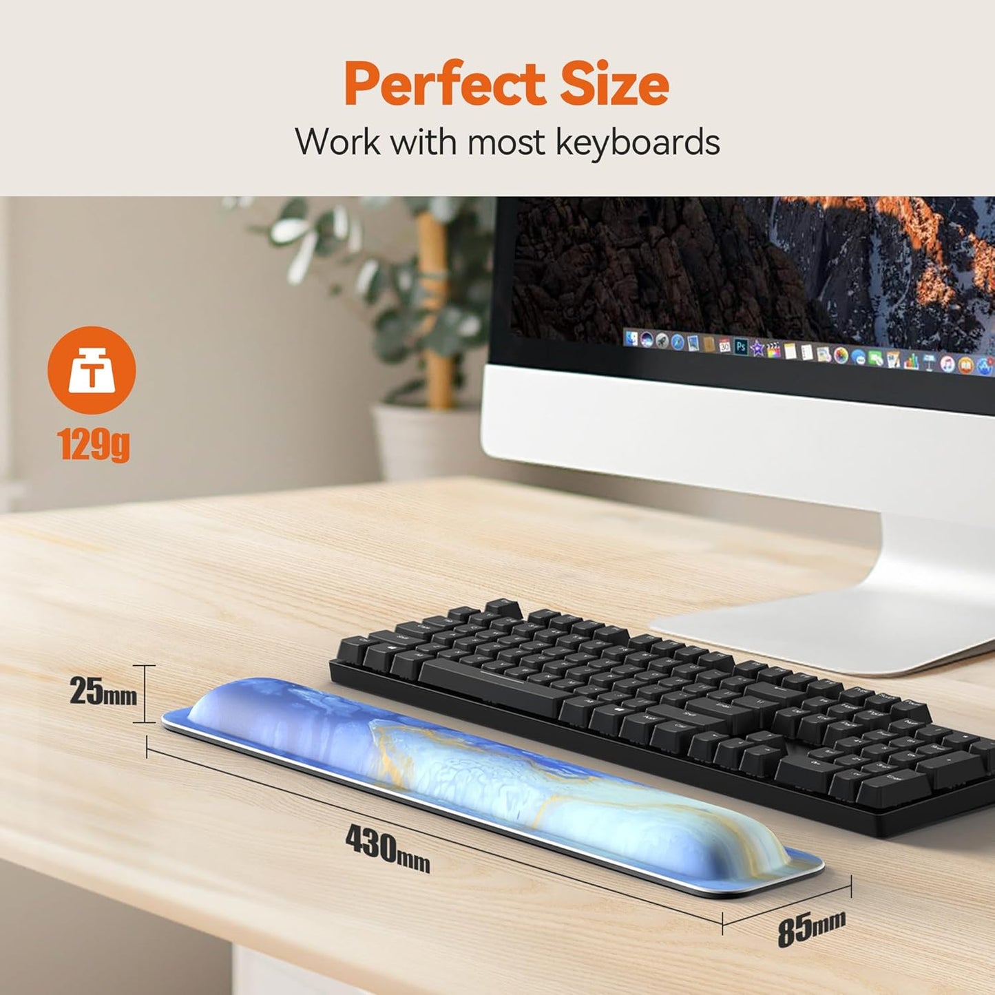 TECKNET Wrist Rest for Computer Keyboard, Thicken Memory Foam Wrist Support Pad for Keyboard, Ergonomic Palm Rest for Pain Relief, Anti-Slip Rubber Base, 17x3.3 in, 1 inch (25mm), Black