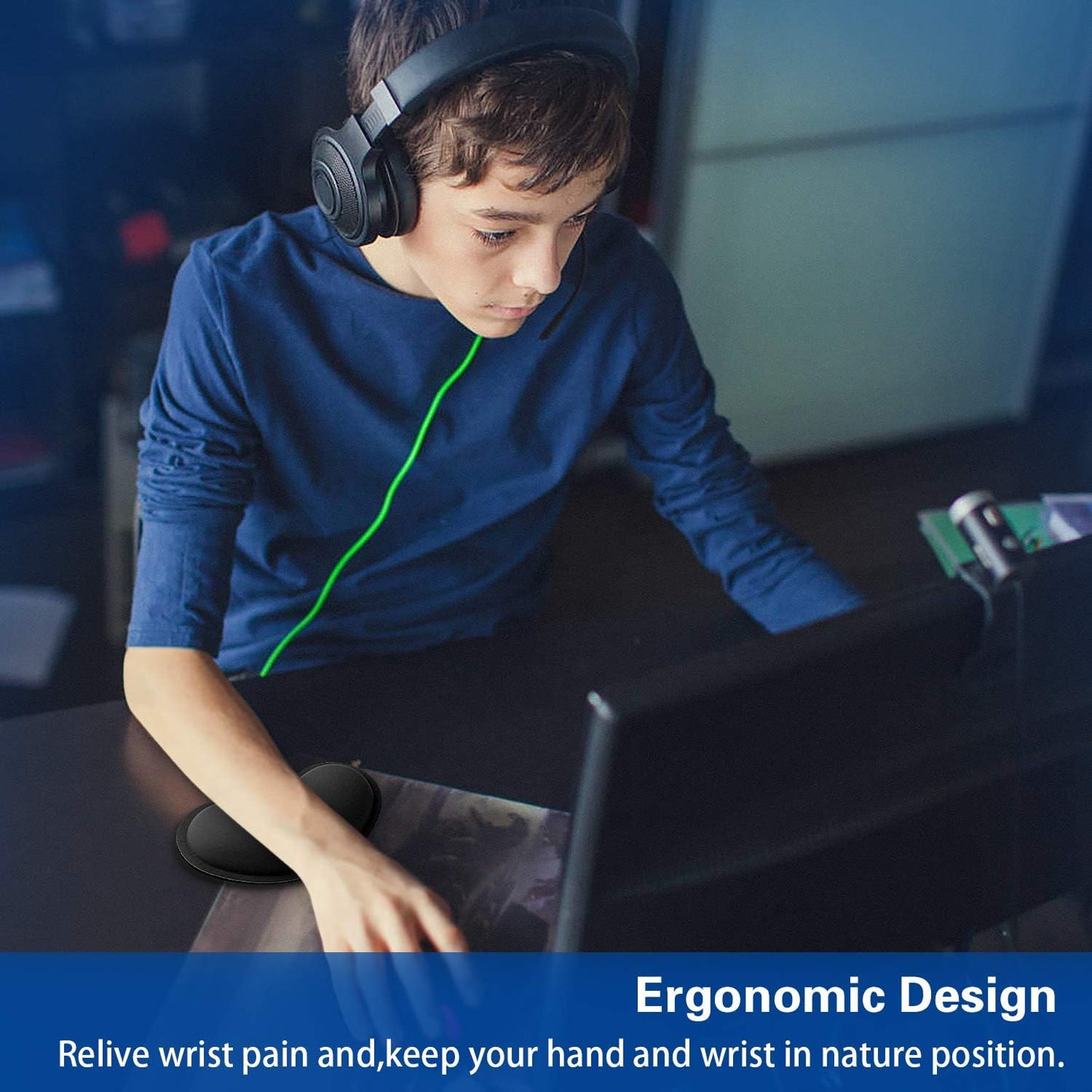 Mouse Wrist Rest, Canjoy 2 Pack Memory Foam Soft Fabric Mouse Wrist Rest Pad Support Cushion with Anti-Skid Rubber Base,Ergonomic Pain Relief Mouse Hand Rest (Black)