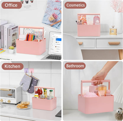 Multipurpose Caddy Organizer with Handle and Adjustable Divider, Portable Art Supply Storage Organizer for Art Craft Supplies, Dorm, Classroom, Office, Bathroom, Shower, Cleaning, Makeup (Pink)