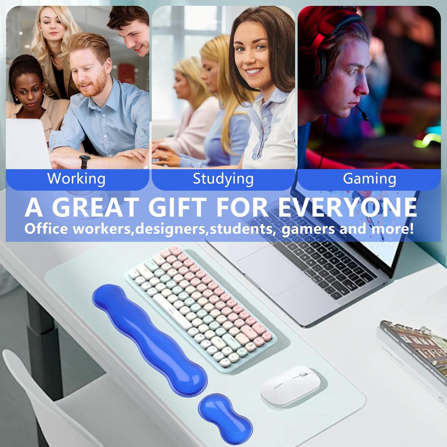 Gel Cloud Keyboard and Mouse Wrist Rest, Cute Wrist Support and Arm Support Keyboard Rest for Keyboard and Mouse Typing Pain Relief，Suitable for Office/Computer/Laptop/Gaming（White）