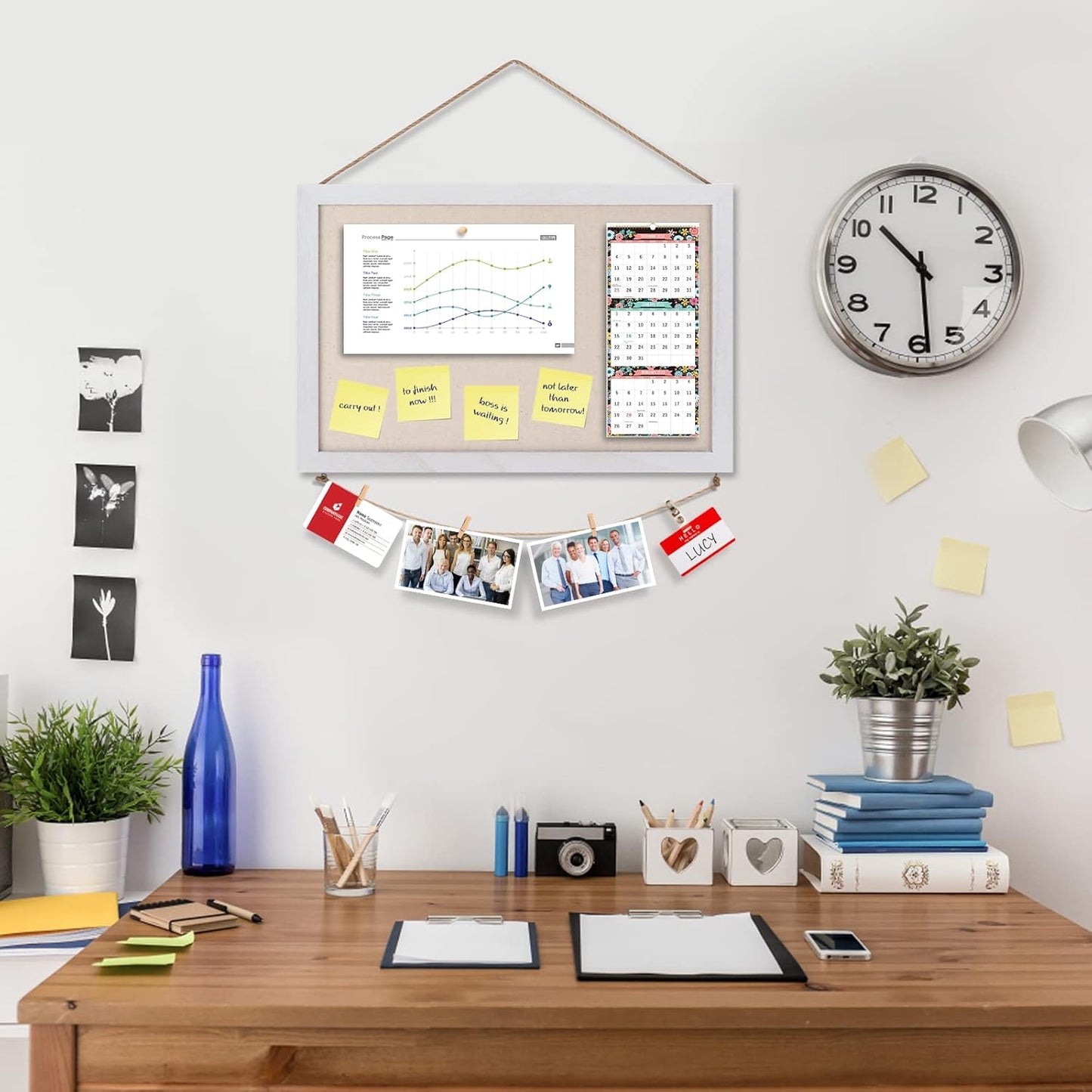 Emfogo Cork Board Vision Board, 16 "x11 White Linen Cork Boards for Walls with Frame, Pin Board Bulletin Board for Home Kitchen School Office Decor