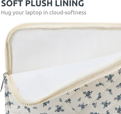 Puffy Laptop Sleeve 13 Inch Cute Quilted Laptop Protective Case Padded Floral Computer Sleeve for MacBook (A-Blue, 13 Inch)