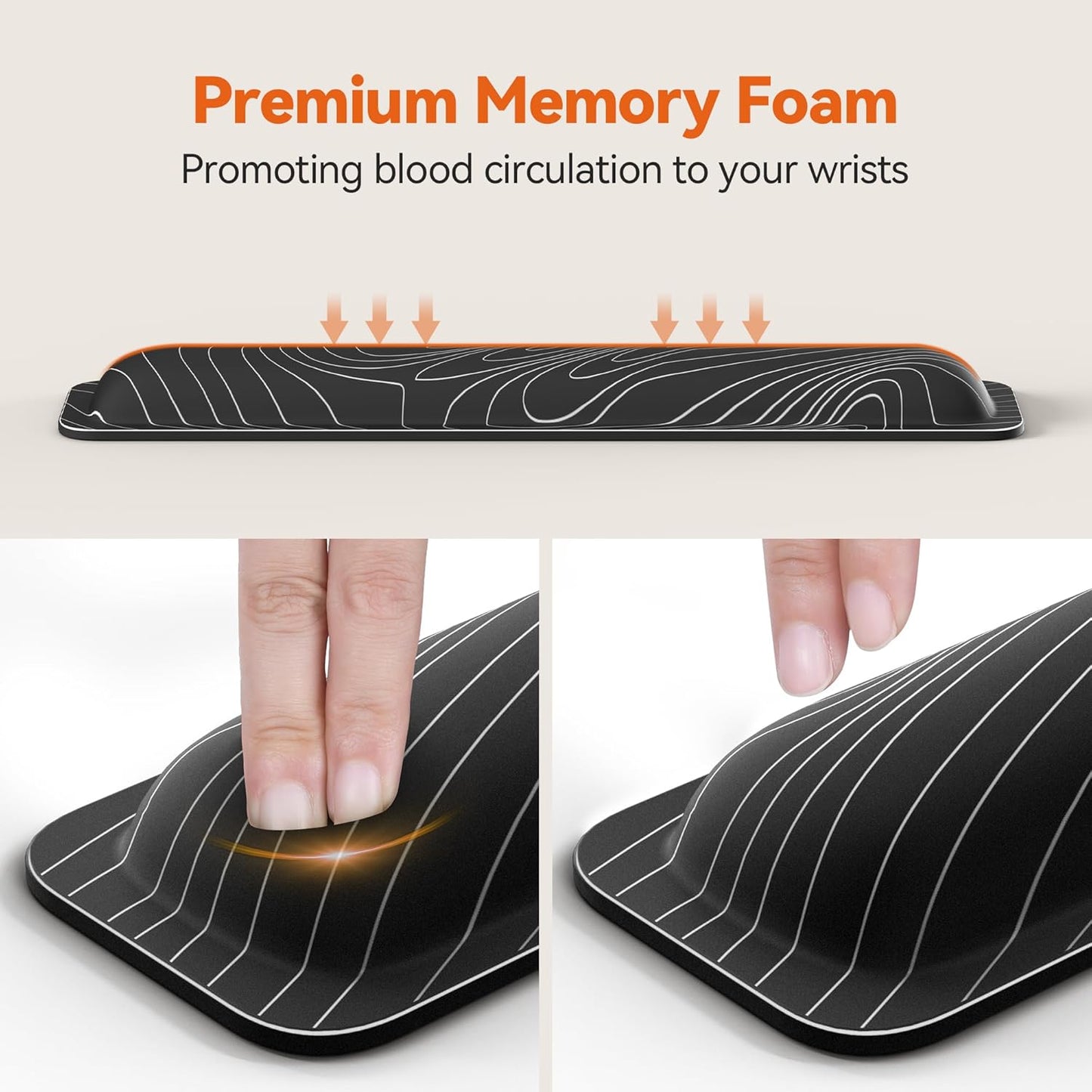 TECKNET Wrist Rest for Computer Keyboard, Thicken Memory Foam Wrist Support Pad for Keyboard, Ergonomic Palm Rest for Pain Relief, Anti-Slip Rubber Base, 17x3.3 in, 1 inch (25mm), Black