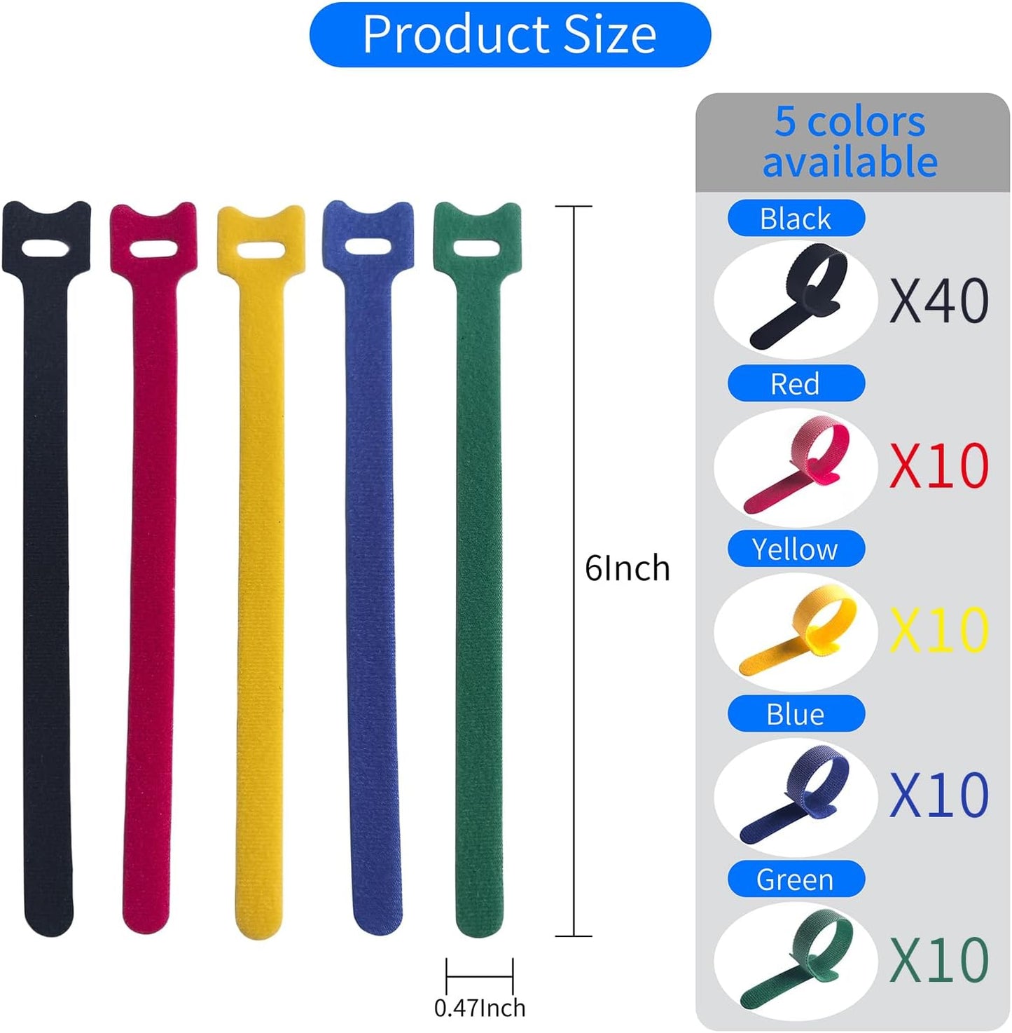 80 PCS 6 Inches Multi-Colour Reusable Cable Ties Cord Straps Multi-Purpose Wire Ties Cord Wrap Hook and Loop Organizer Cable Management,Adjustable Cord Ties for Organizing Home,Office,Data Centers