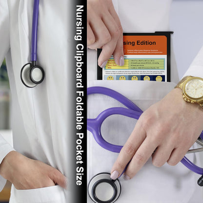 Foldable Nursing Clipboard with Storage - Portable & Compact Medical Clipboard for Nurses, Doctors, and Students - Includes Medical Reference Cheat Sheets and Pen Holder(Purple)