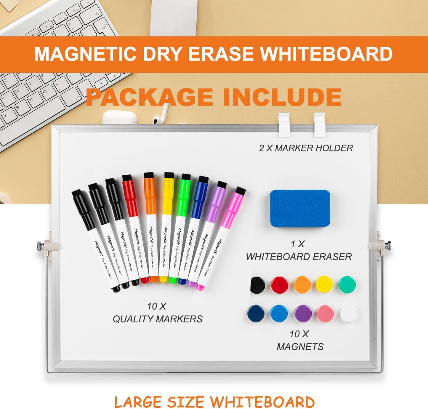Dry Erase White Board, Aisuoker 16 x 12inch Magnetic Desktop Whiteboard with Stand,10 Markers, 10 Magnets and 1 Eraser, Portable Double-Sided White Board for Kid Drawing Memo to Do and List Wall-White