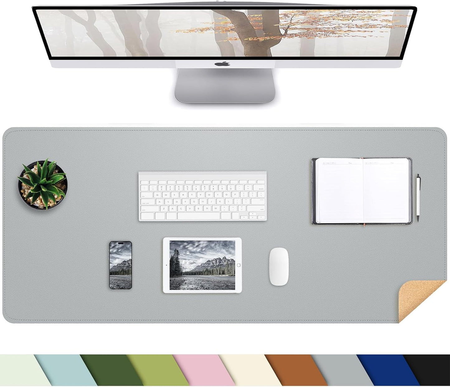 AFIING Large Desk Mat 47" x 17", Dual-Sided Natural Cork & PU Leather Desk Pad, Non-Slip Waterproof Mouse Pad for Office, Home & Gaming, Black