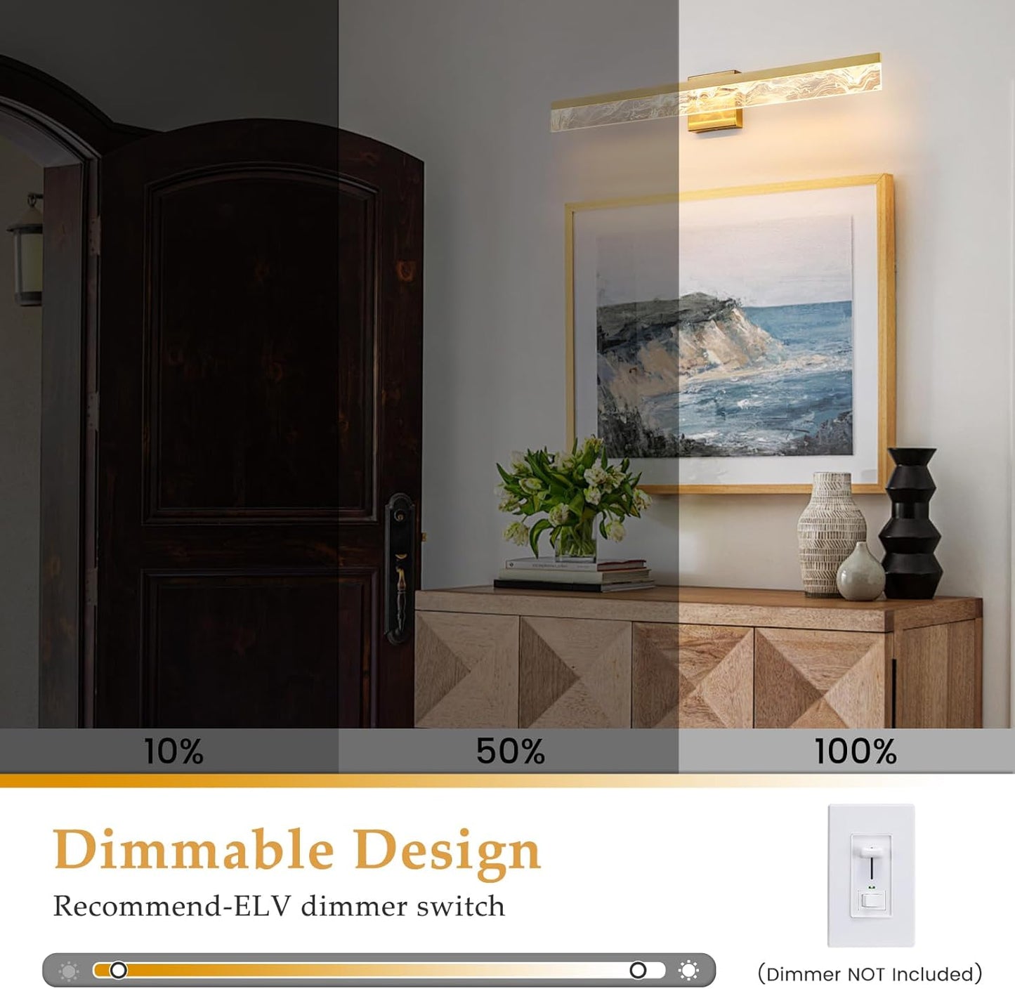 AIJIASI 39-Inch Brushed Gold Vanity Light Fixture, 28W Dimmable LED Modern Light Bar for Bathroom Mirror, Restroom, Bedroom (3000K)