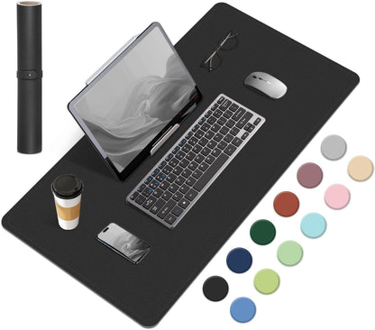 Non Slip Desk Mat, 31.5" x 15.7" PU Leather Desk Pad, Cork Desk Mat for Desktop, Desk Pad for Keyboard and Mouse, Ideal for Office and Home, Black