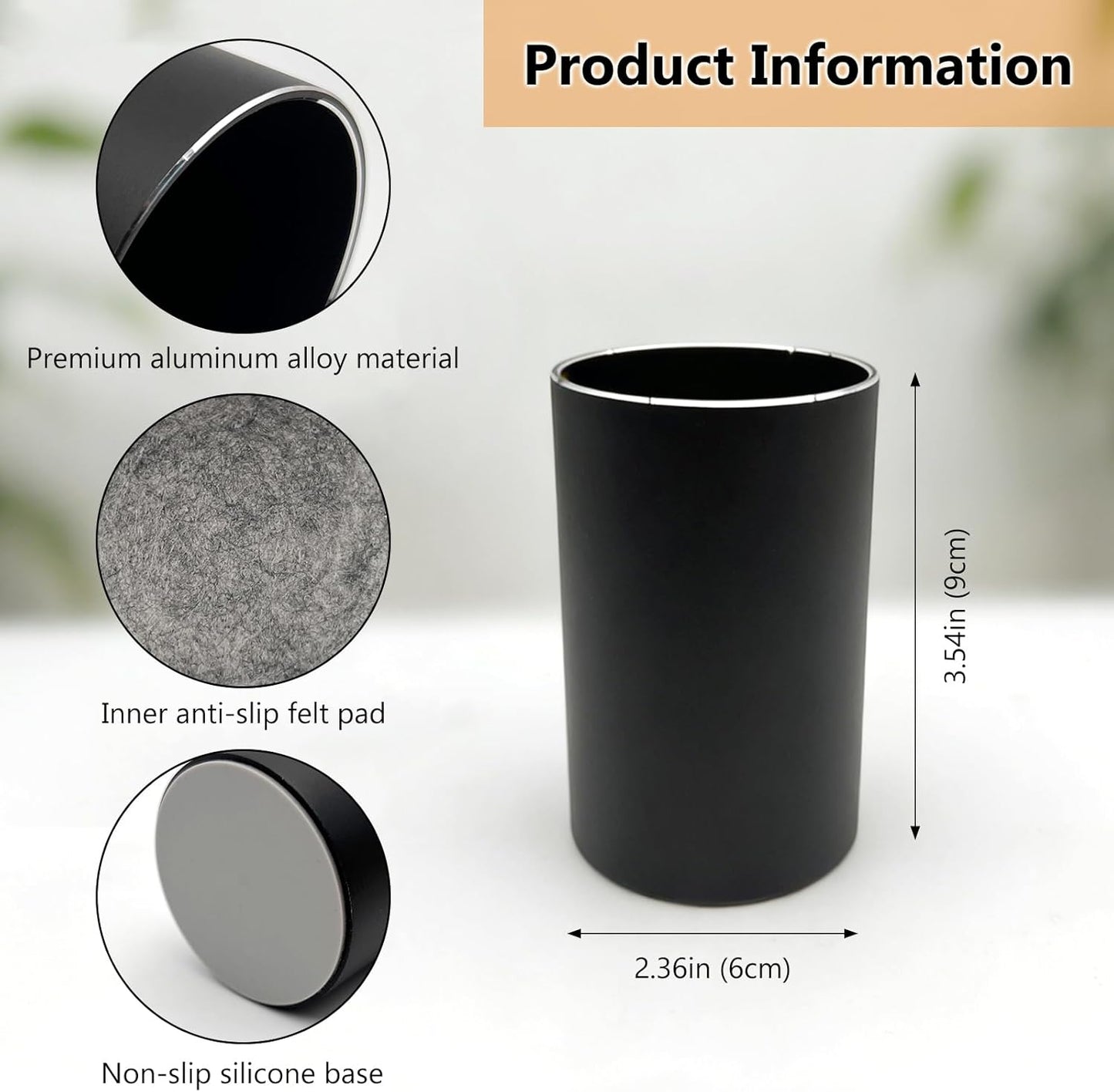 Black Aluminum Pen Holder – Round Metal Pencil Cup Organizer for Desk, Office, School & Home Supplies ﻿
