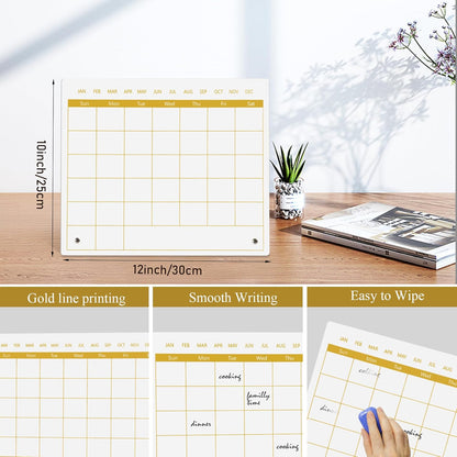 Calendar Dry Erase Board,12"X10",Acrylic Desk Calendar with Stand,Pink Dry Erase Board for Home Office School