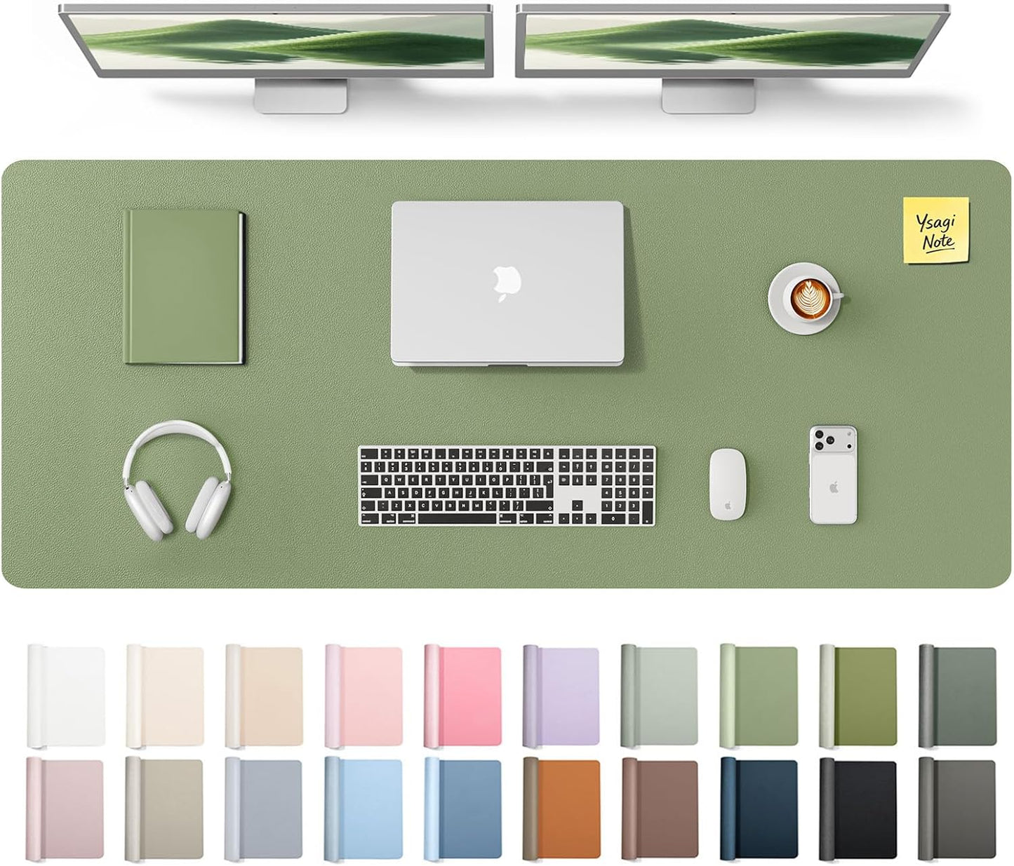 YSAGi Leather Desk Pad Protector, Large Mouse Pad, Non-Slip PU Leather Desk Blotter, Waterproof Writing Pad for Office and Home (31.5" x 15.8", Eggshell) - Colors A