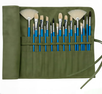 Paint Brush Holder, 22 Slots Premium Canvas Brush Organizer, Roll-Up Travel Brush Case for Watercolor, Acrylic, Oil Brushes & Art Supplies (Army Green)