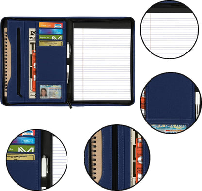 Zippered Portfolio Organizer/ A4 Refillable Lined Writing Notepad Folder Case/Fabric-Covered Padfolio Binder with Interior Storage Pocket for Men Women.Classic Black