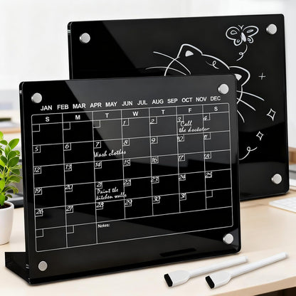 2PCS Clear Acrylic Weekly Dry Erase Board Desktop, 8x6 Small Magnetic Whiteboard with Stand for Table Calendar Memo Board for Fridge, Office, School, Home