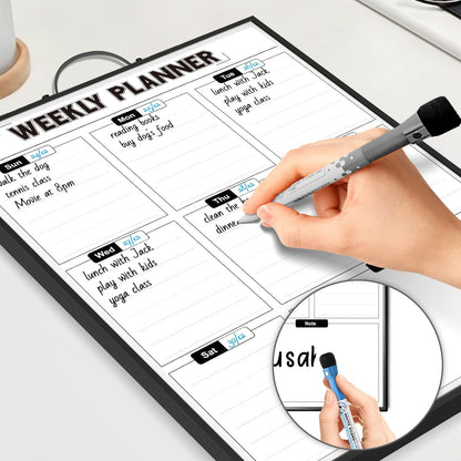Weekly Planner Dry Erase Calendar for Wall Hanging, 16"x12" Aluminum Frame Whiteboard Calendar with Handle, Portable White Board as Office to Do List, Meal Planner for Home Kitchen