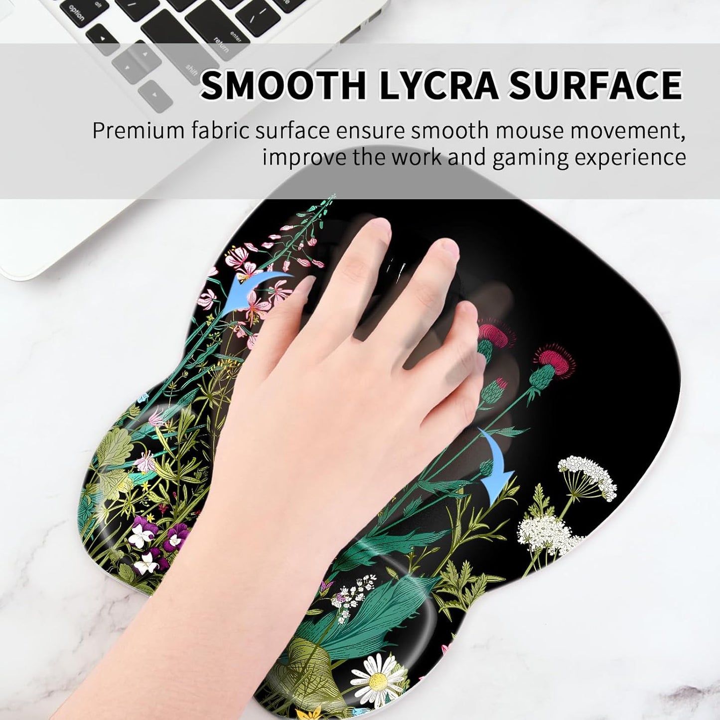 EooCoo Ergonomic Mouse Pad with Wrist Support, Mousepad with Memory Foam Wrist Rest and Non-Slip Base for Computer, Cafe, Home & Office, 9.64 x 8.26 in Office Desk Accessories