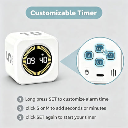 KADAMS Pomodoro Timer Visual - Productivity Pomodoro Cube, 5/10/25/50 Min Countdown & Countup, Silent – Ideal for Work Study Cook Workout Kitchen School Classroom Office ADHD Gift Kids (1, Black)