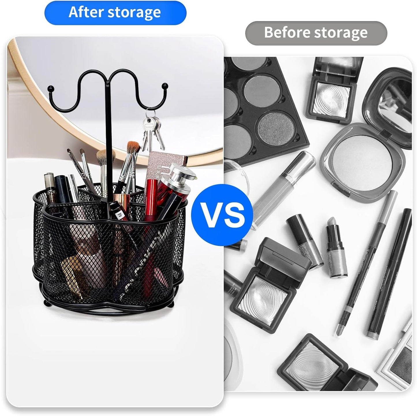 360 Degree Rotate Pen Holder for Desk Mesh Desk Pen Organizer Pencil Holder Large Capacity Accessories & Workspace Organizers for School,Home (Black, No hook)