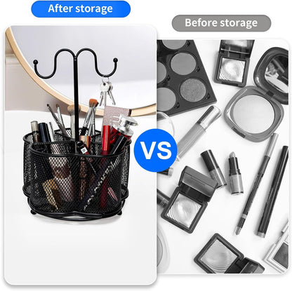 360 Degree Rotate Pen Holder for Desk Mesh Desk Pen Organizer Pencil Holder Large Capacity Accessories & Workspace Organizers for School,Home (Black, No hook)