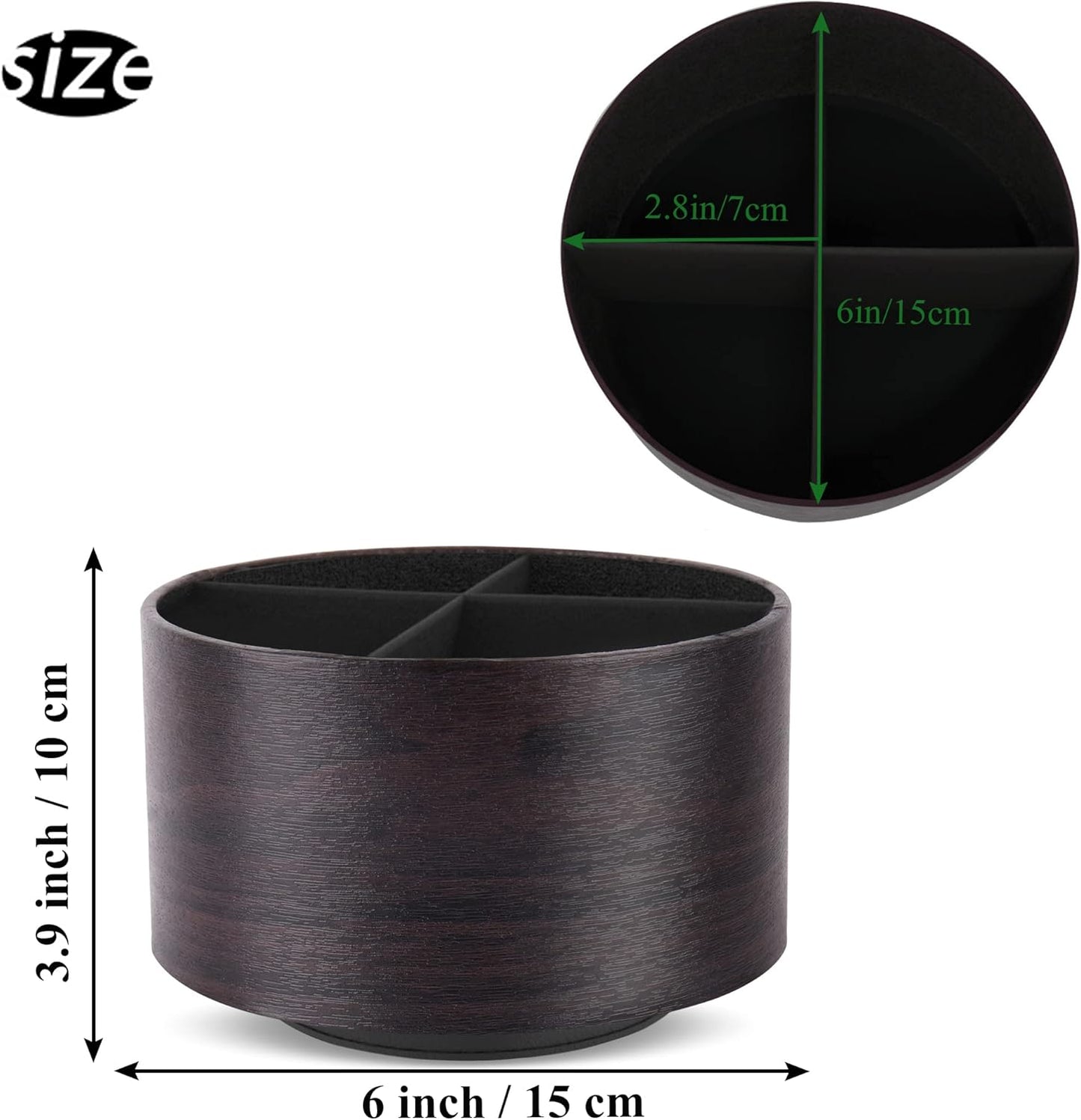 Round Leather Art Supply Organizer,Remote Control Holder,360 Degree Rotating,Multi-Functional Pencil Holder,4 Compartments Desktop Stationary Organizer(1-Fractal Flower) | Round - Colors B