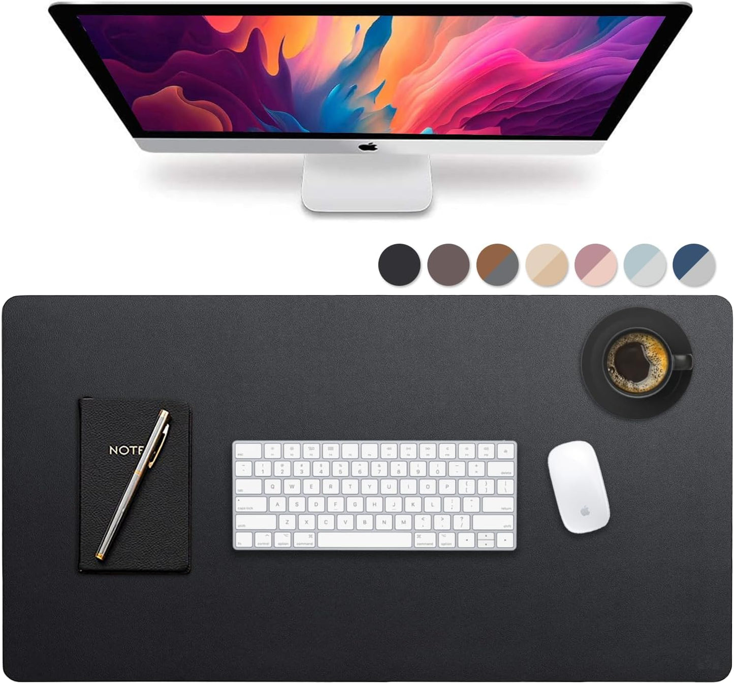 Leather Desk Pad 36" x 20", Vine Creations Office Desk Mat Waterproof Black - Premium Quality - Smooth Mouse Writing Surface - Maximum Protection Dual-Sided Pu Leather Blotter for Desk Office/Home