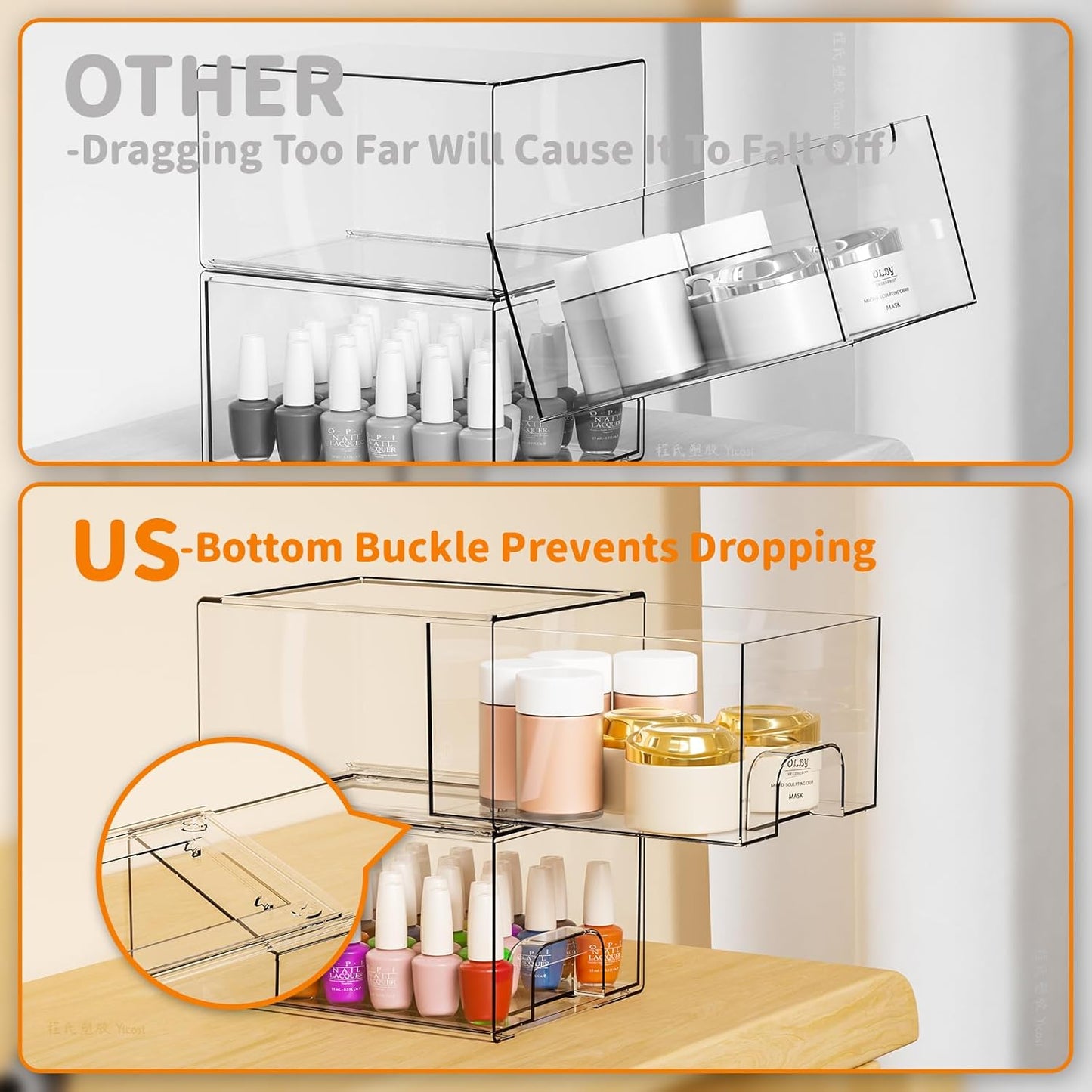 Yieach 8 Pack Small Clear Stackable Storage Drawers,2.2'' Tall Desk Organization and Storage,Plastic Office Supply Organizer,Acrylic Storage Containers for Makeup,Hair Clip,Accessory,Pen,Art Crafts