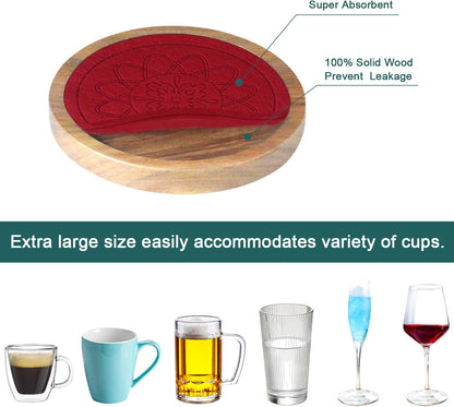 Wood Coasters for Drinks, Minacun Absorbent Coaster Sets of 5, Drinks Coasters for Coffee Tabletop Protection, Non-Slip, Non-Stick, Suitable for Kinds of Cups Wooden Table Drink, 4.3 Inches Black