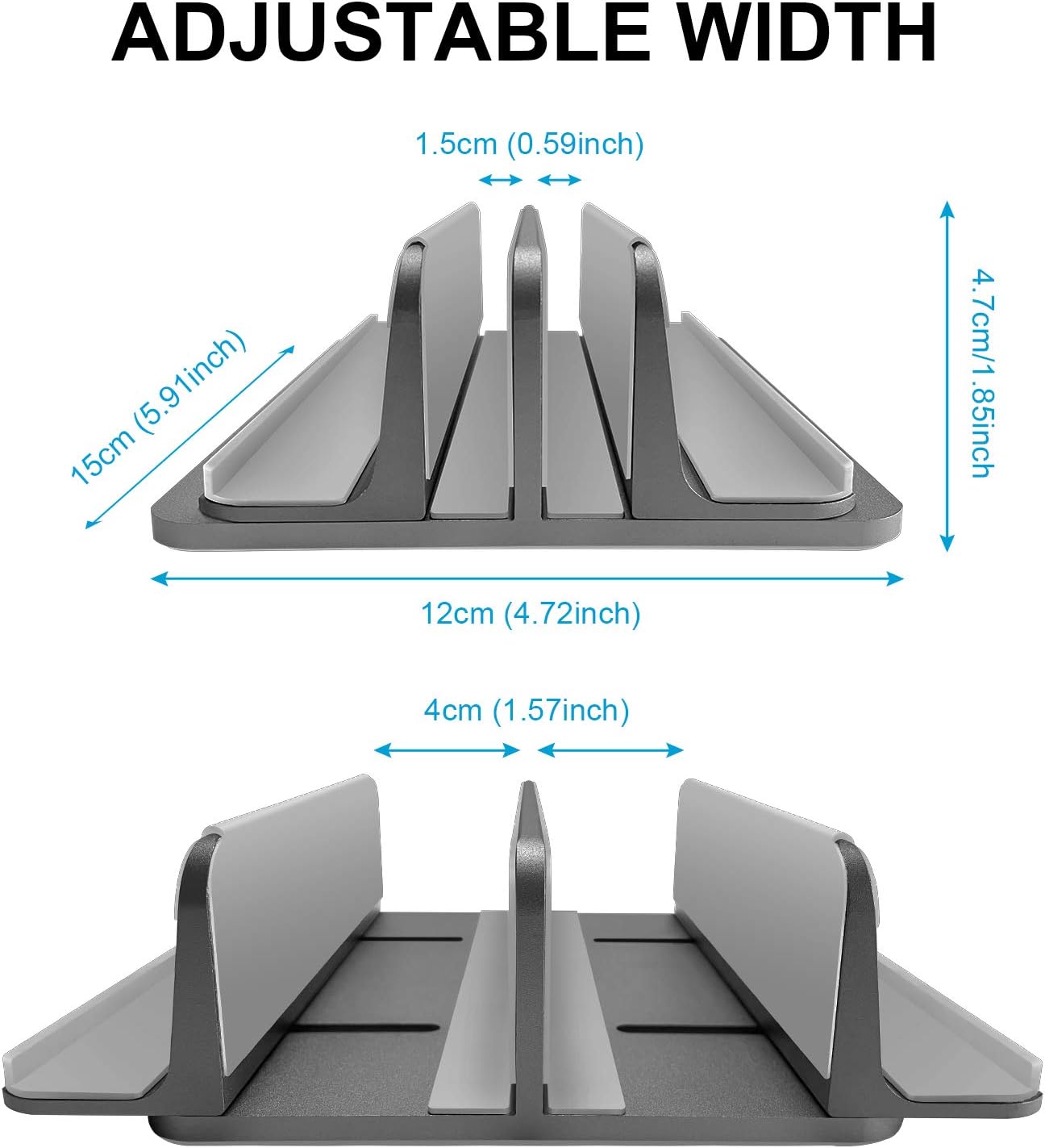 Vertical Laptop Stand Aluminum Heavy Duty, 4 Slots Double Adjustable MacBook Stands Laptop Holder Compatible w' All iPad Surface Dell Samsung HP Chromebook Upto 17.5' - Gray