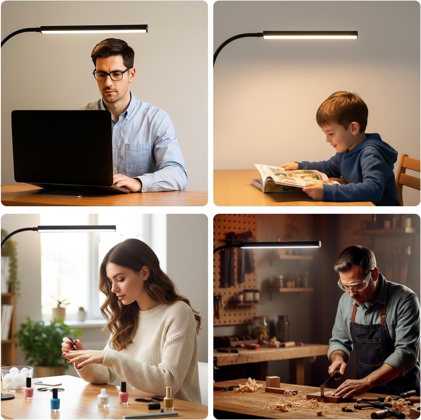 LED Desk Lamp with Clamp, Eye-Protection Clip on Desk Lamp, 5 Modes 10 Brightness Adjustment, 360°Flexible Gooseneck Lamp for Home Office ，Lights with USB Adapter (Black, Mini)