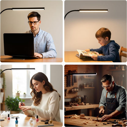 LED Desk Lamp with Clamp, Eye-Protection Clip on Desk Lamp, 5 Modes 10 Brightness Adjustment, 360°Flexible Gooseneck Lamp for Home Office ，Lights with USB Adapter (Black, Mini)
