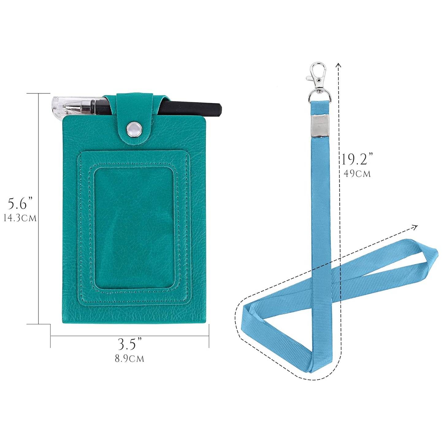 Biiange Mini Notebook on Lanyard, Small Notebook with Lanyard, PU Leather Lanyard Meeting Notebook, Neck Hanging Notepad with ID Slot and Pen (Blue)
