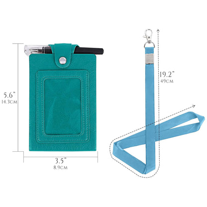 Biiange Mini Notebook on Lanyard, Small Notebook with Lanyard, PU Leather Lanyard Meeting Notebook, Neck Hanging Notepad with ID Slot and Pen (Blue)
