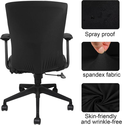 Tallew 4 Pcs Office Chair Covers Set Computer Universal Protective Stretchable Chair Seat Covers Desk Armrest Cover Pads Office Cushion Backrest for Rotating(Regular,Black)