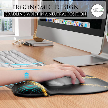 MROCO Ergonomic Mouse Pad with Gel Wrist Rest, Smooth Wrist Support Surface, Non-Slip PU Base for Pain Relief, Comfortable Mousepad for Computer, Laptop, Office & Home, 9.4 x 8.1 in, Black