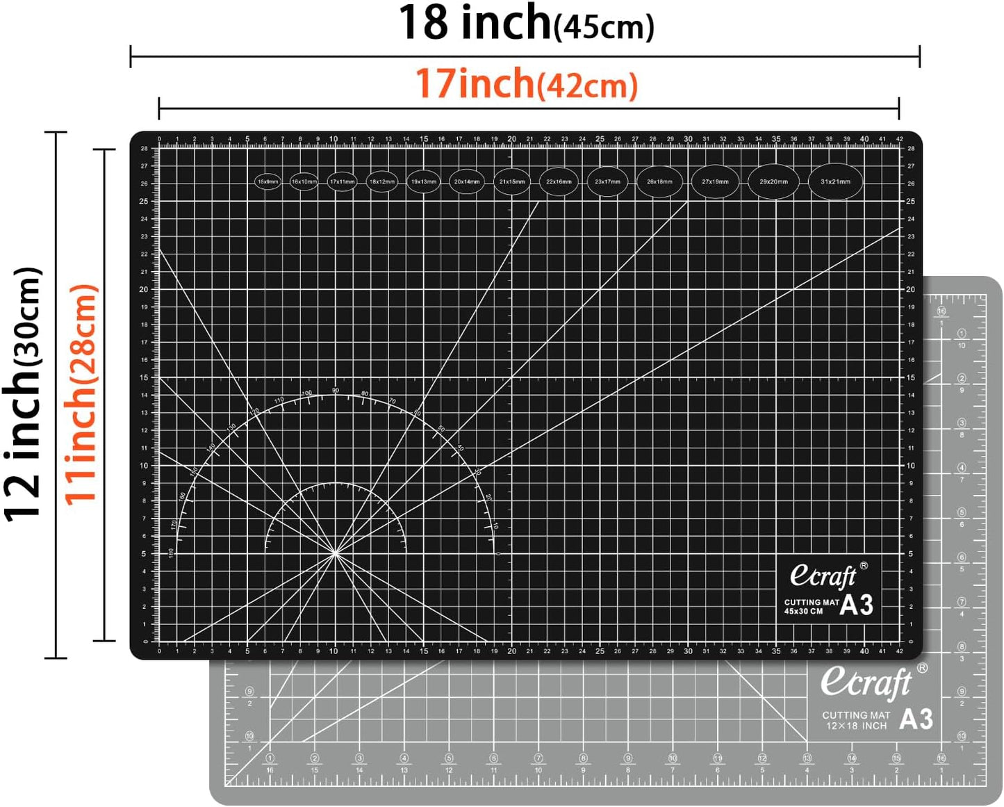 Ecraft Large Self Healing Cutting Mat: 24" x 36" Double Sided 5-Ply Hobby Mat, A1 Rotary Cutting Sewing Mat for Crafts, Fabric,Sewing,Quilting,Scrapbooking,Projects,Grey/Black