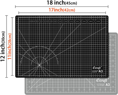 Ecraft Large Self Healing Cutting Mat: 24" x 36" Double Sided 5-Ply Hobby Mat, A1 Rotary Cutting Sewing Mat for Crafts, Fabric,Sewing,Quilting,Scrapbooking,Projects,Grey/Black