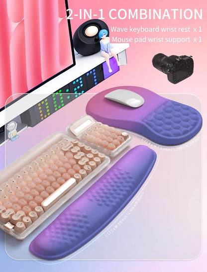Hokafenle 2in1 Combination, Wave Keyboard Wrist Rest and Ergonomic Curvature Mouse Pad Wrist Support for Relieve Wrist Pain, Filled with Soft Cushion Memory Foam, Black
