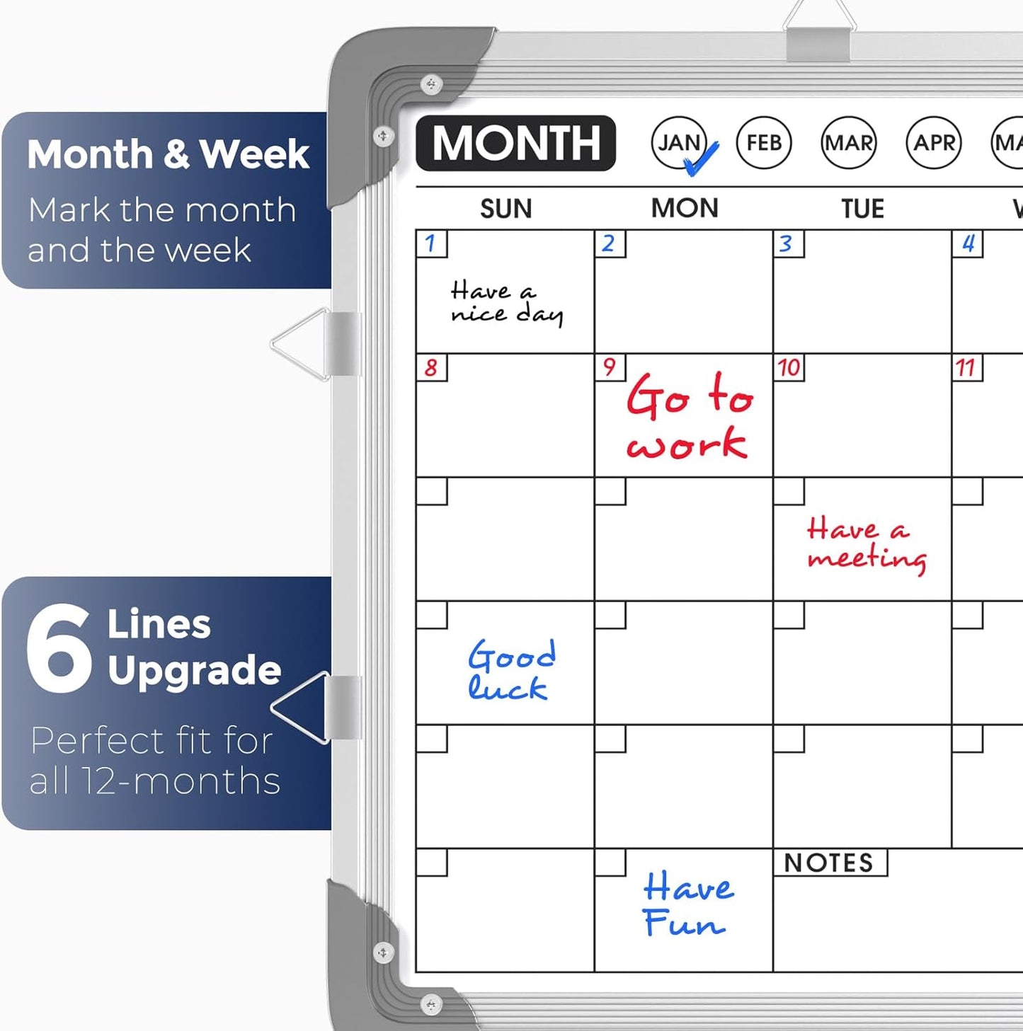 MaxGear Monthly Calendar Dry Erase Board for Wall, 16"x12" Small Hanging Double-Sided White Board, Portable Whiteboard for Planning, Drawing, Memo, to Do List, School, Home, Kitchen, Office